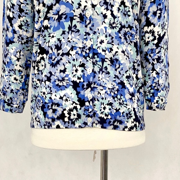 Talbots Blue Floral Cotton Blend Charming Cardigan - Picture 4 of 11